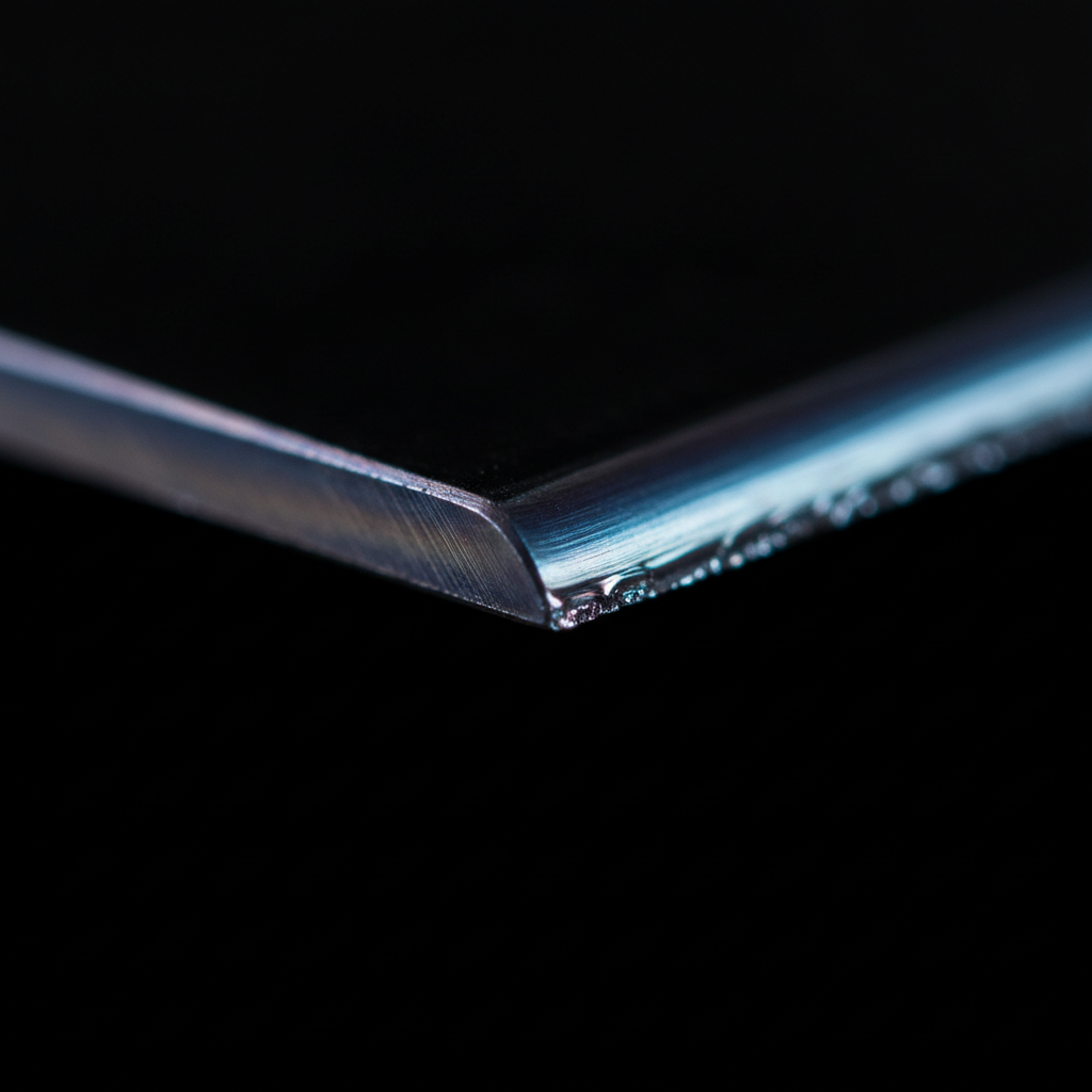 Close-up of plasma cut steel edge