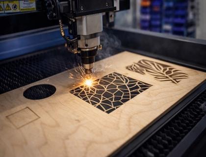 CO2 laser engraving machine in operation