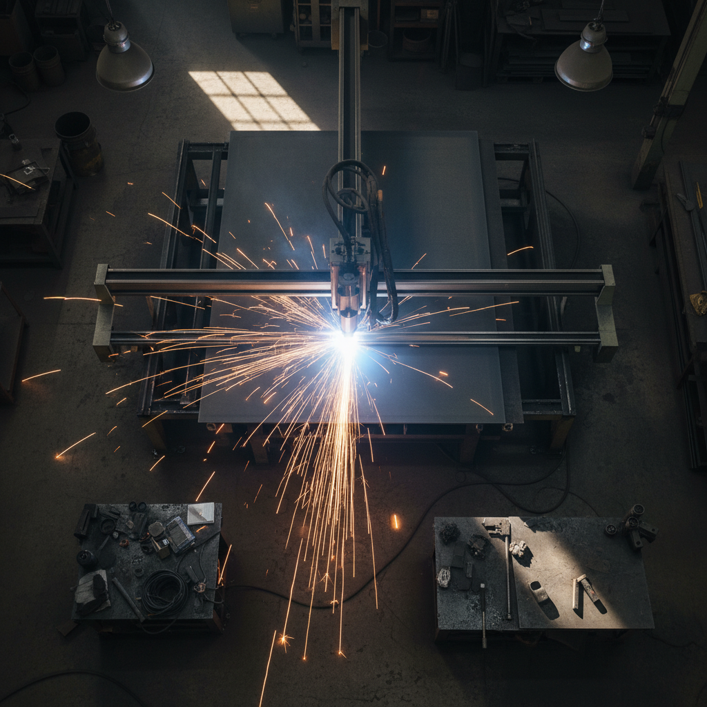 CNC plasma cutting machine cutting steel sheet